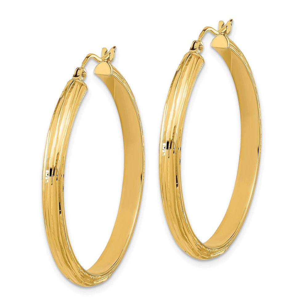 14k Yellow Gold 35.55 mm Polished and Textured Fancy Hoop Earrings (2.91 grams)