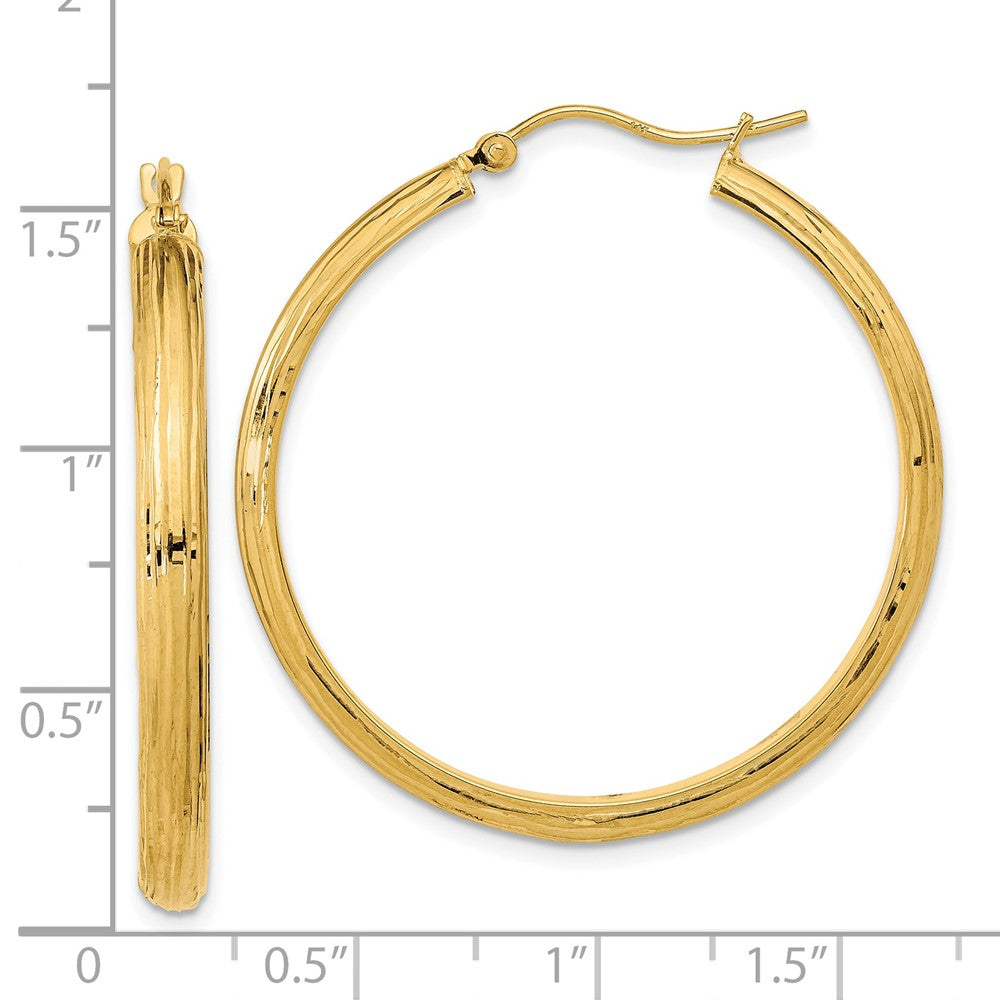 14k Yellow Gold 35.55 mm Polished and Textured Fancy Hoop Earrings (2.91 grams)