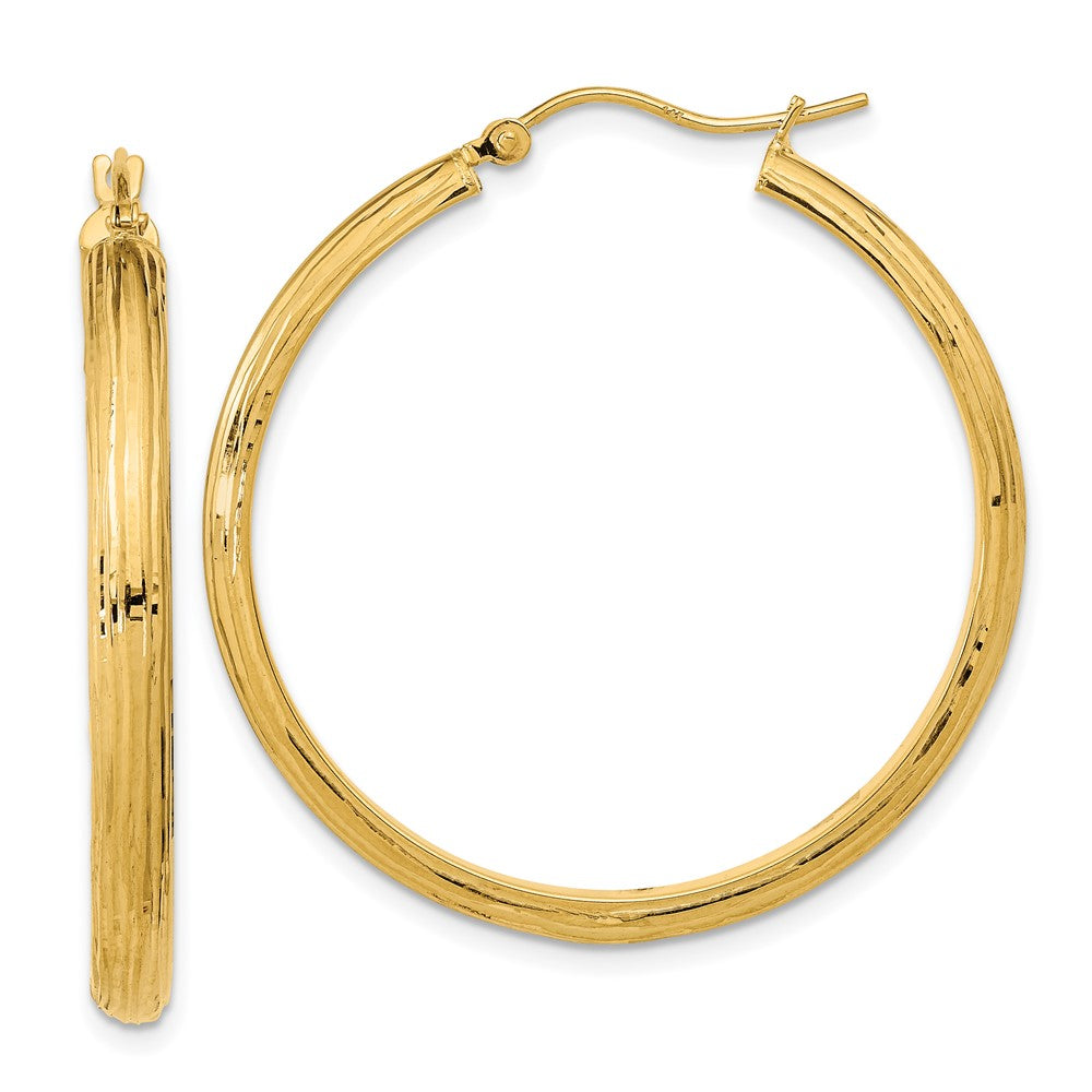 14k Yellow Gold 35.55 mm Polished and Textured Fancy Hoop Earrings (2.91 grams)