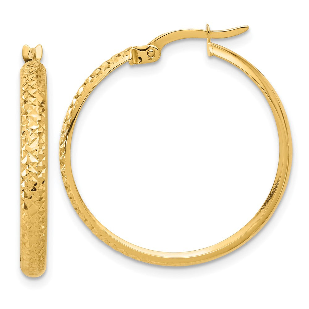 14k Yellow Gold 26.5 mm Polished and Diamond-cut Hoop Earrings (1.94 grams)