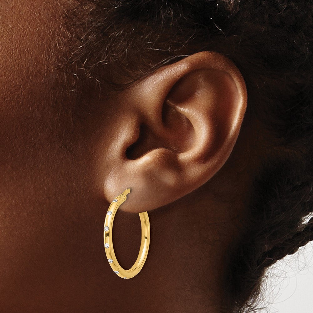 14k Yellow Gold 24.8 mm Polished CZ Hoop Earrings (2.69 grams)