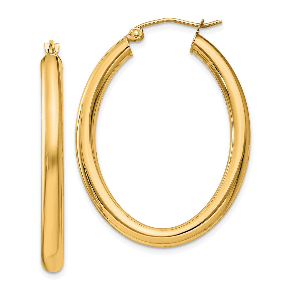 14k Yellow Gold 28.2 mm Oval Tube Hoop Earrings (2.31 grams)