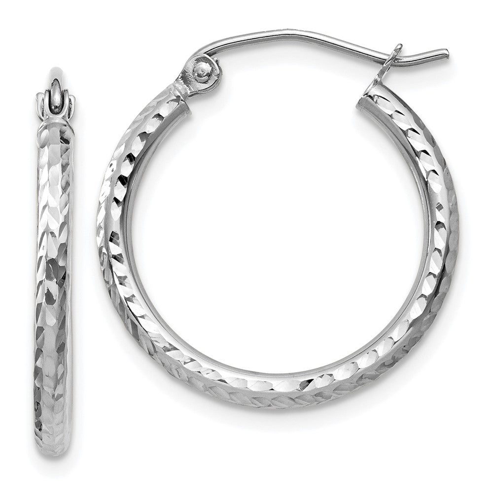 14k White Gold 2 mm Round Tube Hoop Earrings (1.03 grams)
