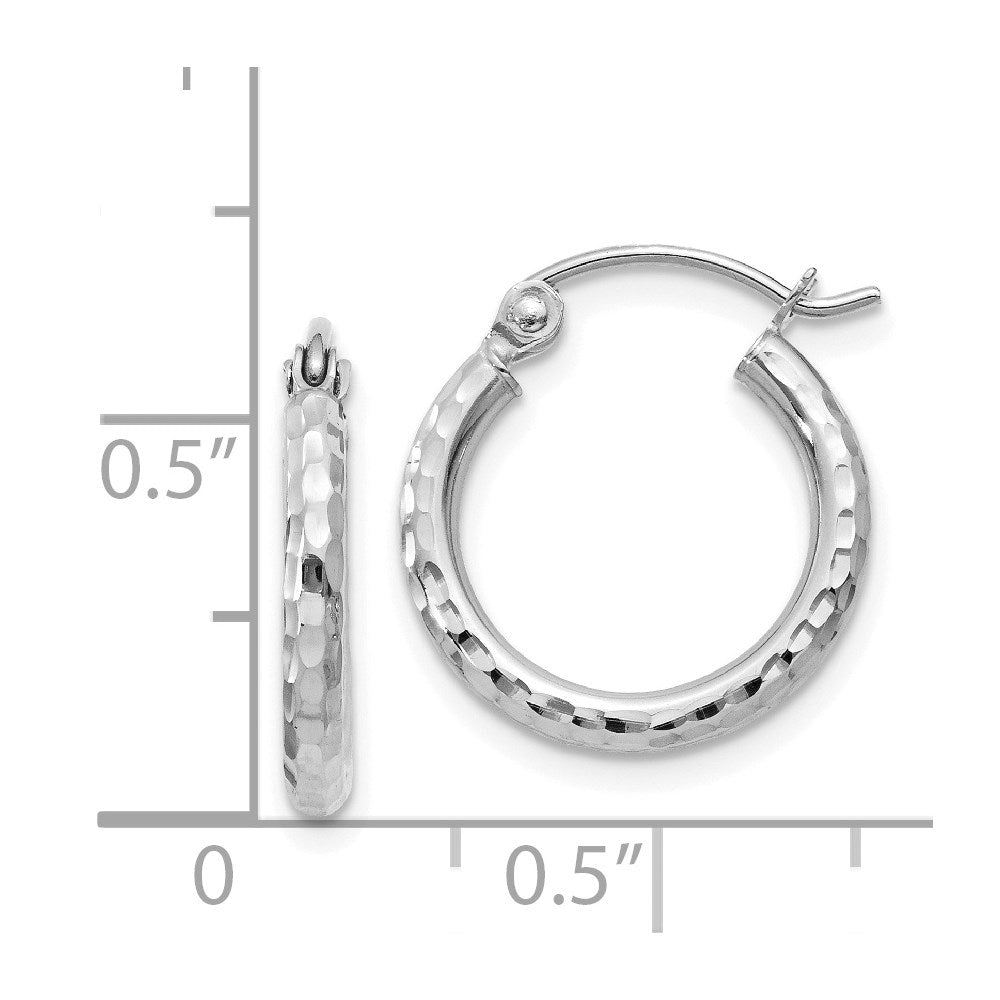 14k White Gold 2 mm Round Tube Hoop Earrings (0.81 grams)