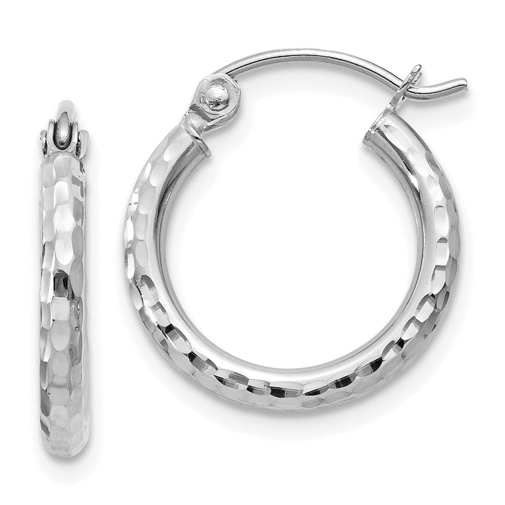 14k White Gold 2 mm Round Tube Hoop Earrings (0.81 grams)