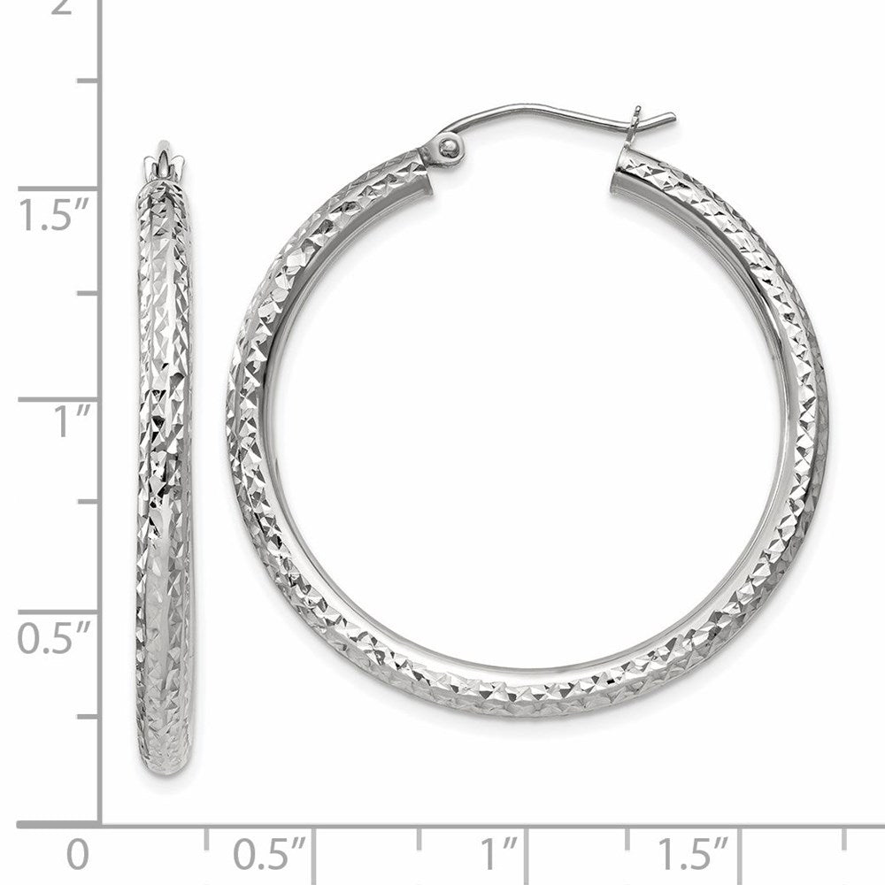 14k White Gold 3 mm Round Hoop Earrings (2.76 grams)