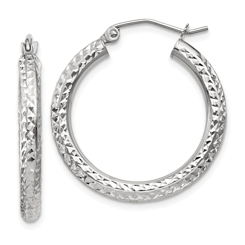 14k White Gold 3 mm Round Hoop Earrings (1.85 grams)