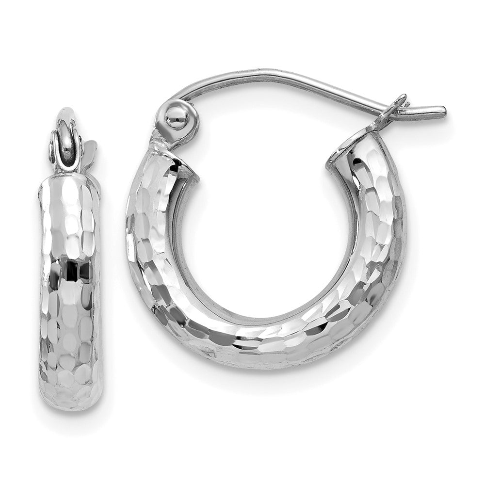 14k White Gold 3 mm Round Hoop Earrings (1.01 grams)