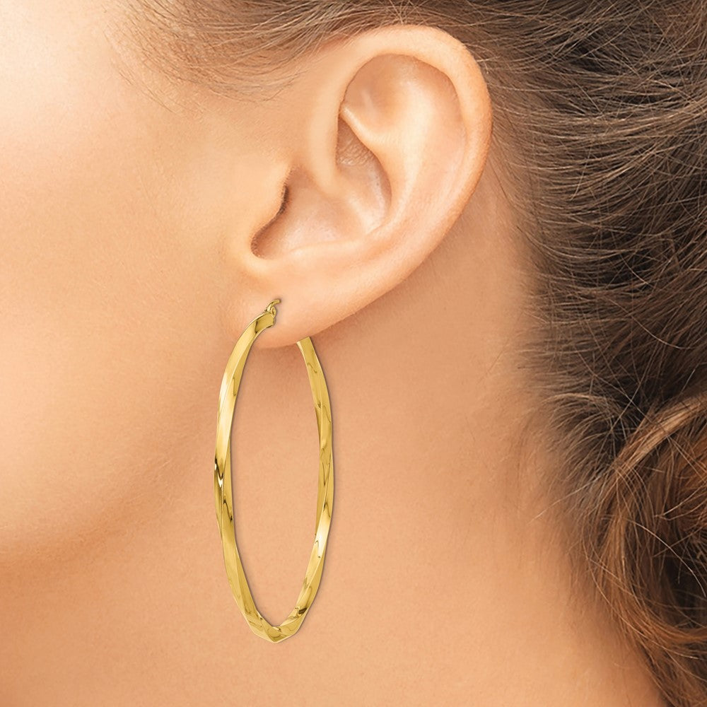 14k Yellow Gold 60 mm Twisted Hoop Earrings (6 grams)