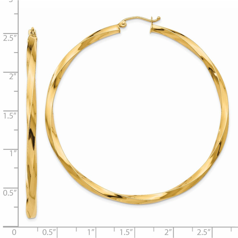 14k Yellow Gold 60 mm Twisted Hoop Earrings (6 grams)