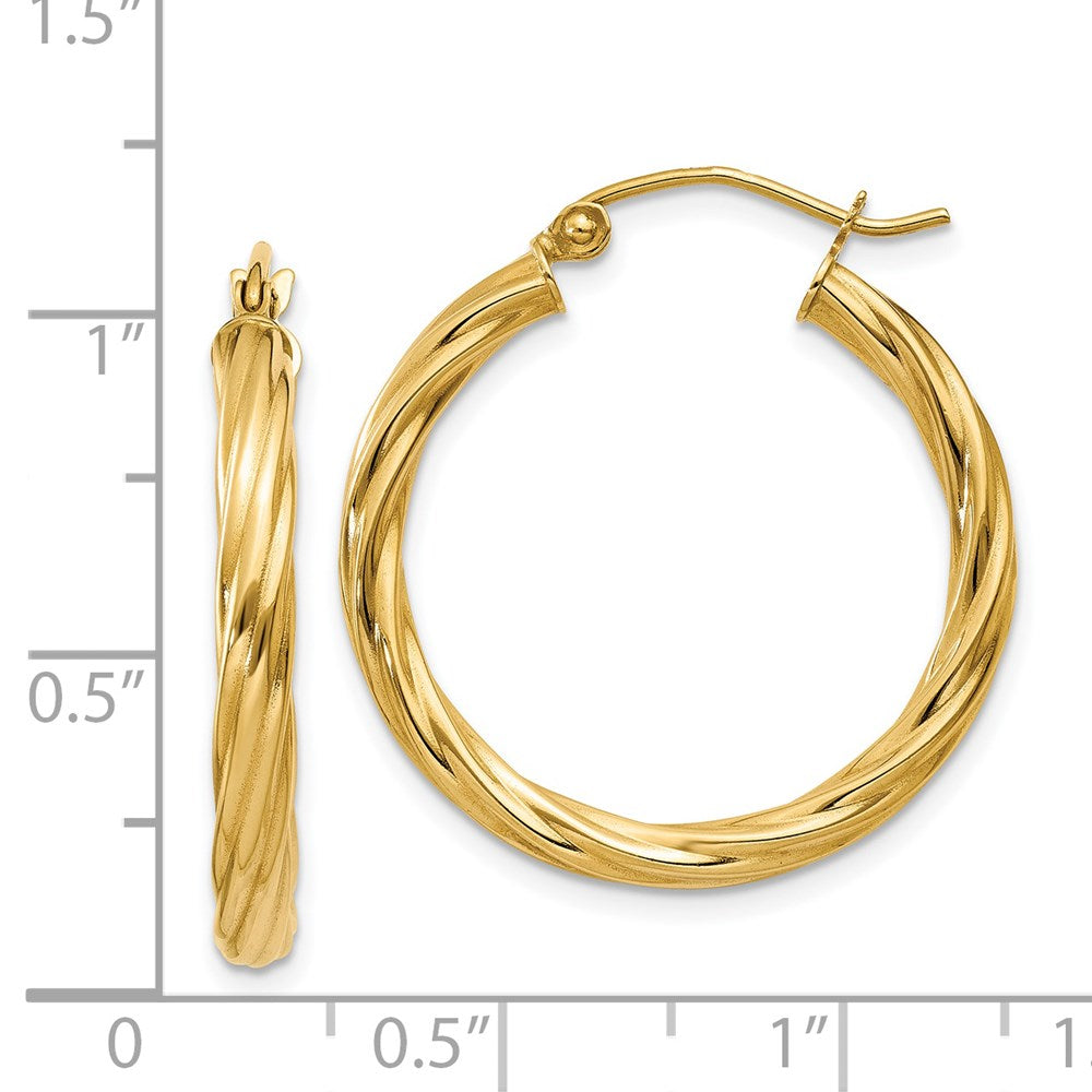 14k Yellow Gold 25 mm Twisted Hoop Earrings (2.36 grams)