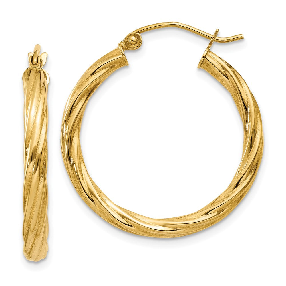 14k Yellow Gold 25 mm Twisted Hoop Earrings (2.36 grams)
