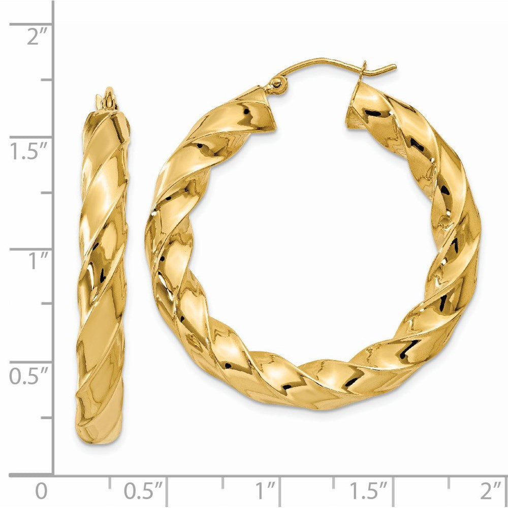 14k Yellow Gold 5 mm Twisted Hoop Earrings (5.48 grams)