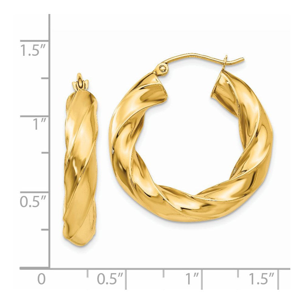 14k Yellow Gold 5 mm Twisted Hoop Earrings (3.96 grams)