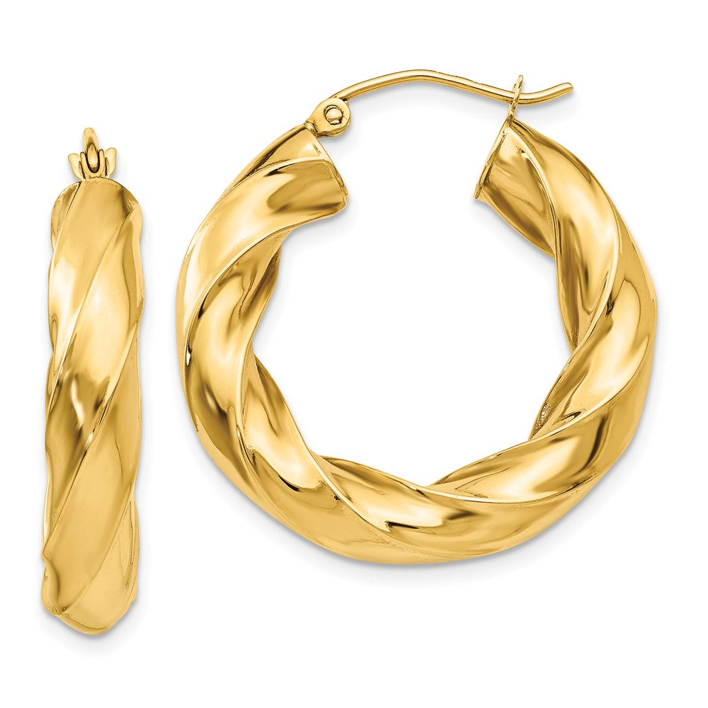 14k Yellow Gold 5 mm Twisted Hoop Earrings (3.96 grams)