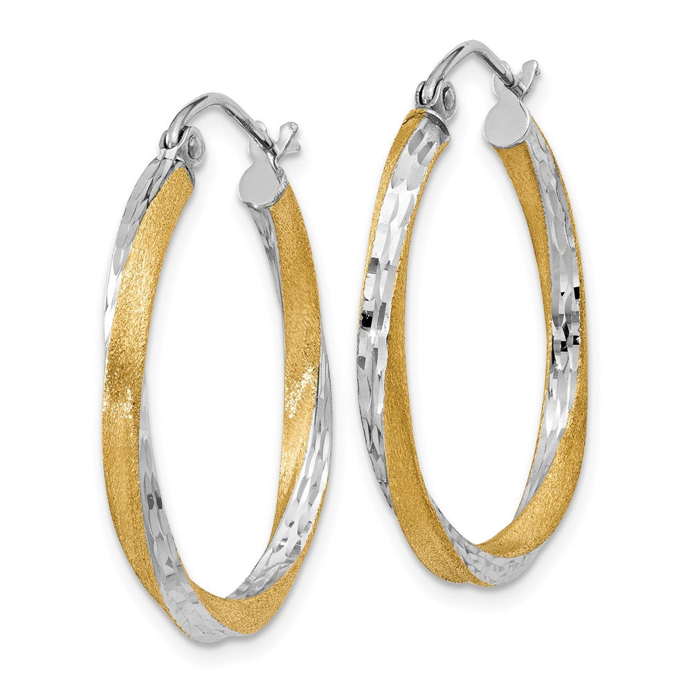 14k Yellow & Rhodium 25 mm Twisted Hoop Earrings (1.82 grams)