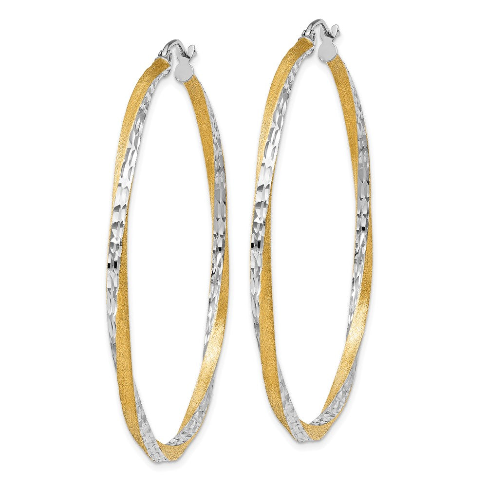 14k Yellow & Rhodium 51 mm Twisted Hoop Earrings (3.76 grams)