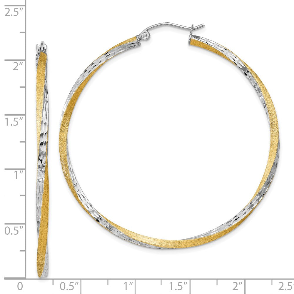 14k Yellow & Rhodium 51 mm Twisted Hoop Earrings (3.76 grams)
