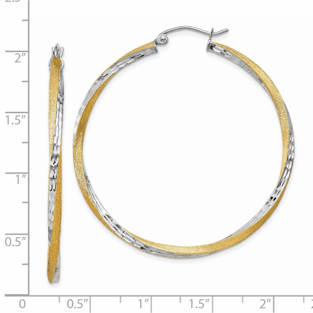 14k Yellow & Rhodium 45.5 mm Twisted Hoop Earrings (3.29 grams)