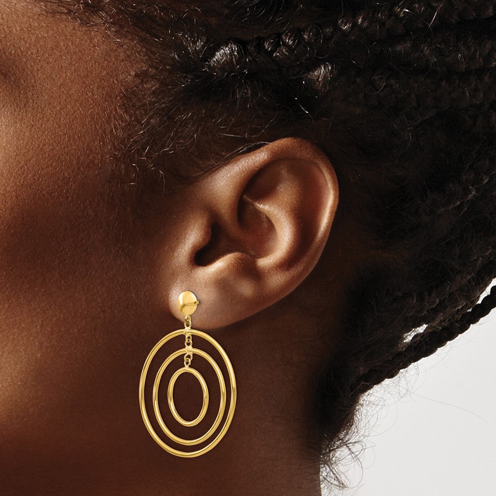 14k Yellow Gold 33 mm Fancy Circle Dangle Post Earrings (2.89 grams)