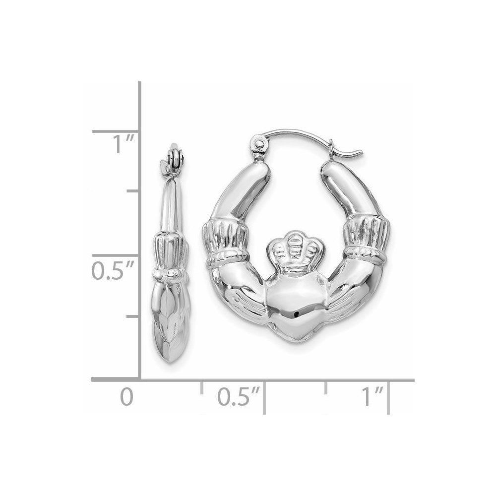 14k White Gold 4 mm Claddagh Hoop Earrings (2.01 grams)