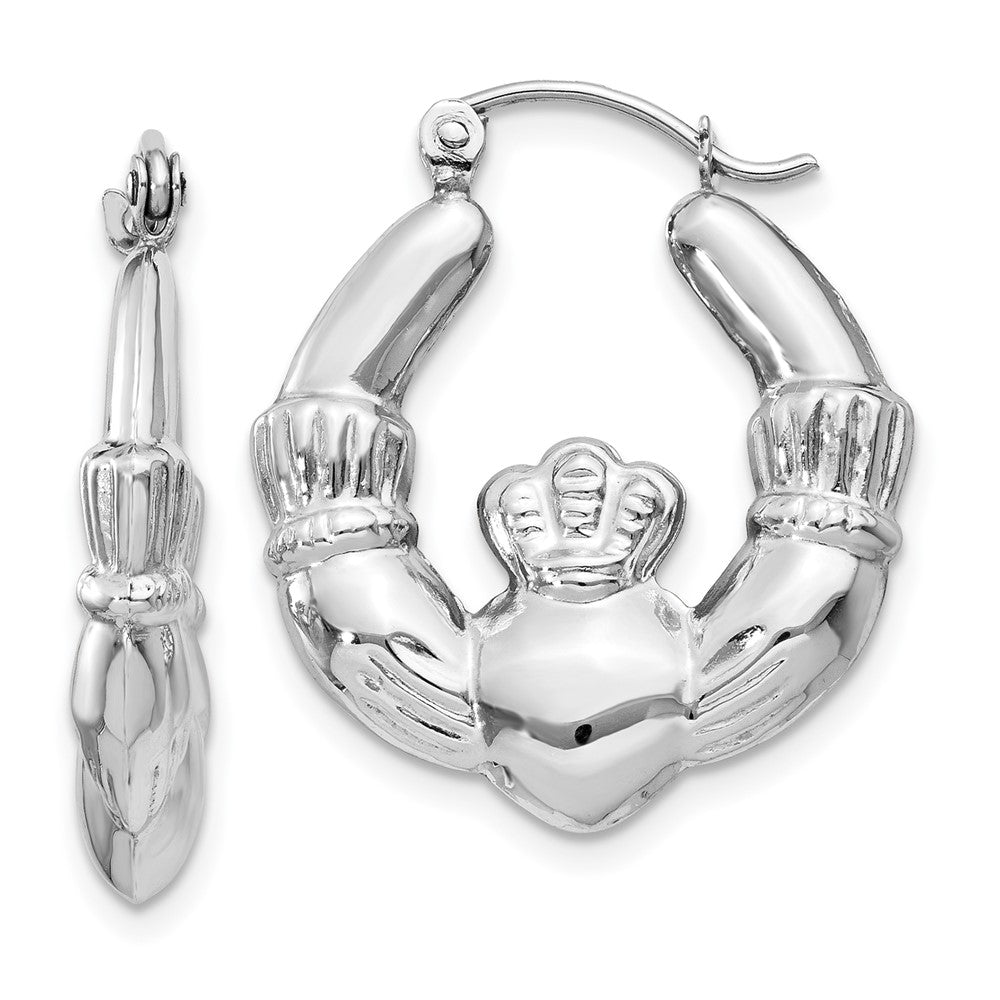 14k White Gold 4 mm Claddagh Hoop Earrings (2.01 grams)