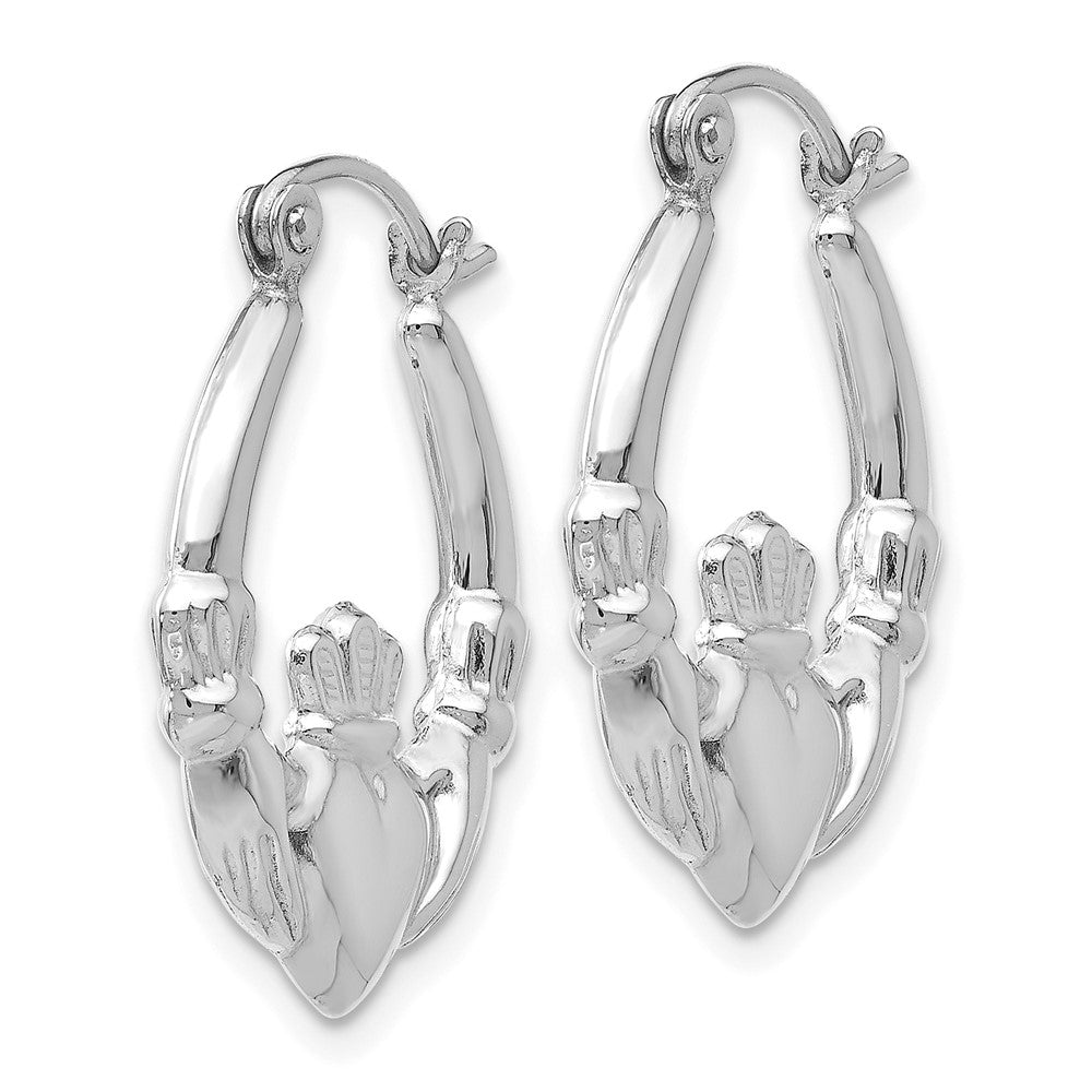 14k White Gold 3 mm Claddagh Hoop Earrings (1.61 grams)
