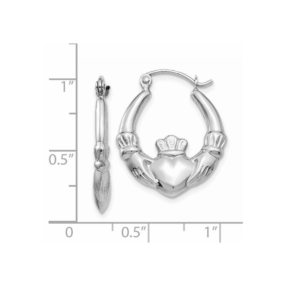 14k White Gold 3 mm Claddagh Hoop Earrings (1.61 grams)