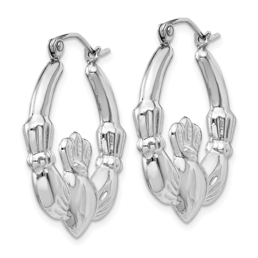 14k White Gold 4 mm Claddagh Hoop Earrings (2.61 grams)