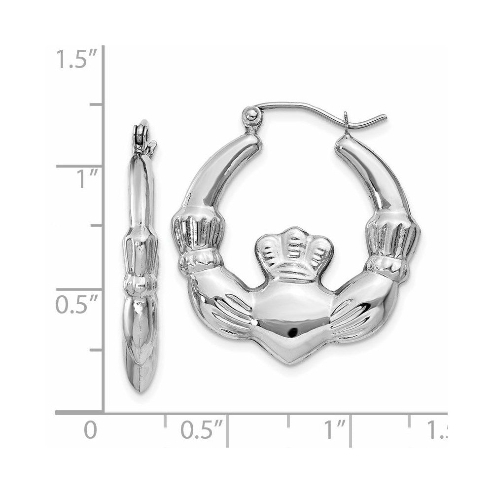 14k White Gold 4 mm Claddagh Hoop Earrings (2.61 grams)