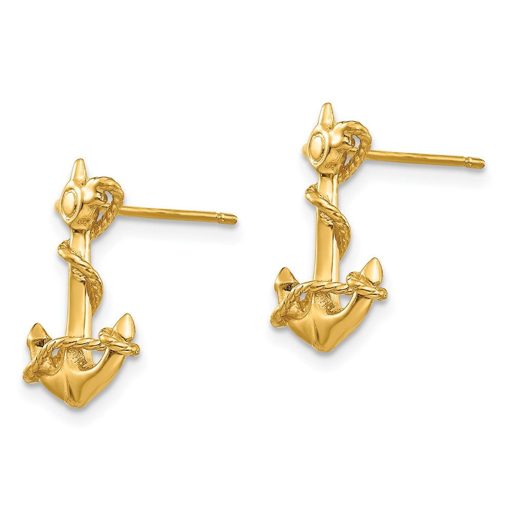 14k Yellow Gold 11 mm 3-D Anchor with Rope Post Earrings (2.4 grams)