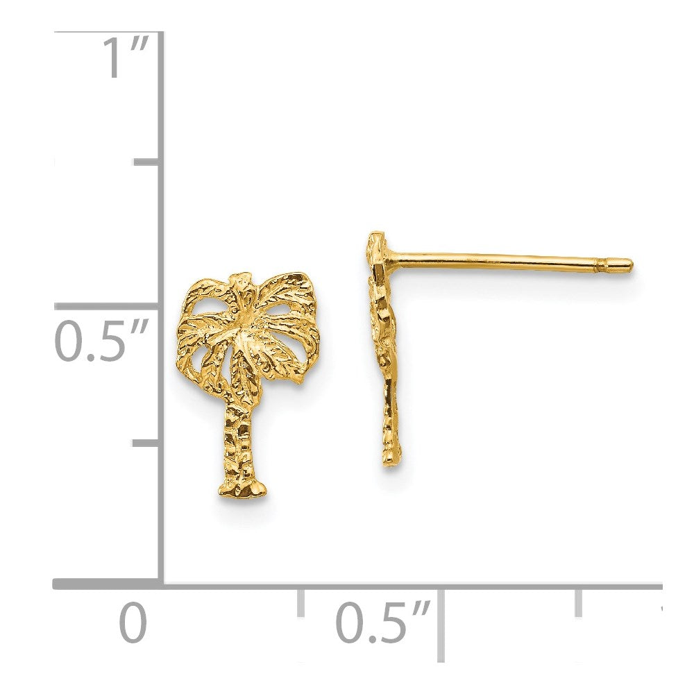 14k Yellow Gold 7 mm Palm Tree Post Earrings (0.89 grams)