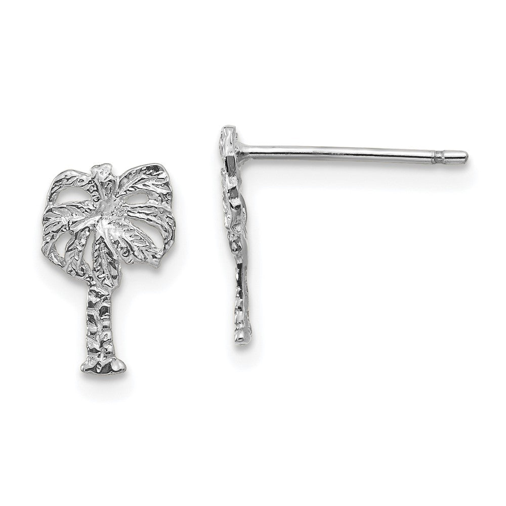 14k White Gold 7.1 mm Palm Tree Post Earrings (0.68 grams)
