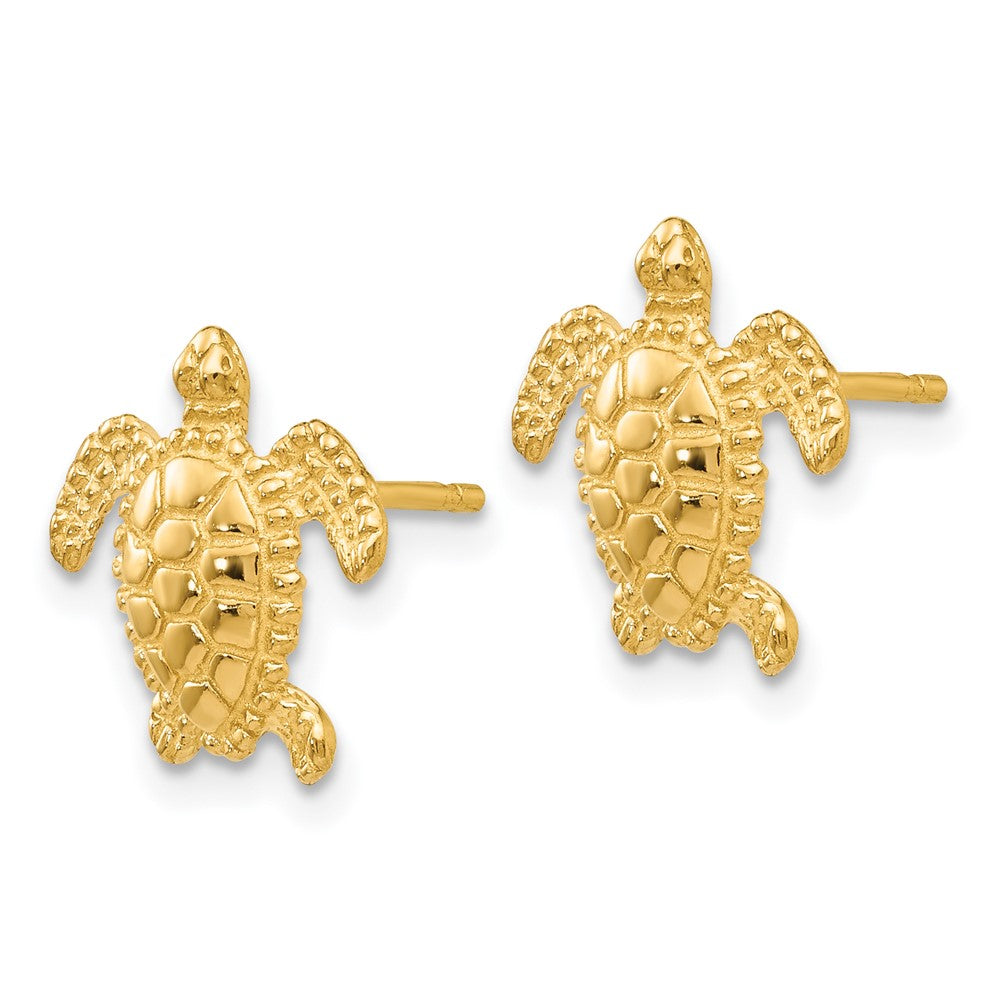14k Yellow Gold 11 mm Sea Turtle Post Earring (2.13 grams)