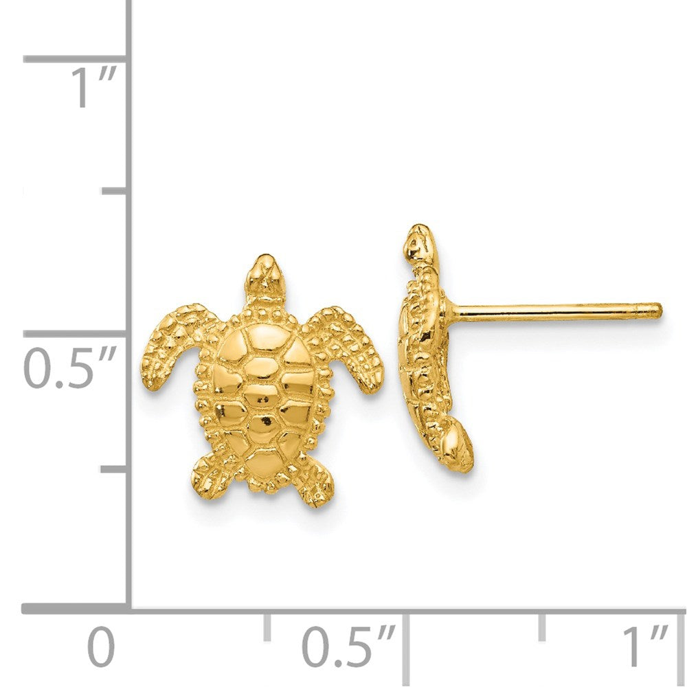 14k Yellow Gold 11 mm Sea Turtle Post Earring (2.13 grams)
