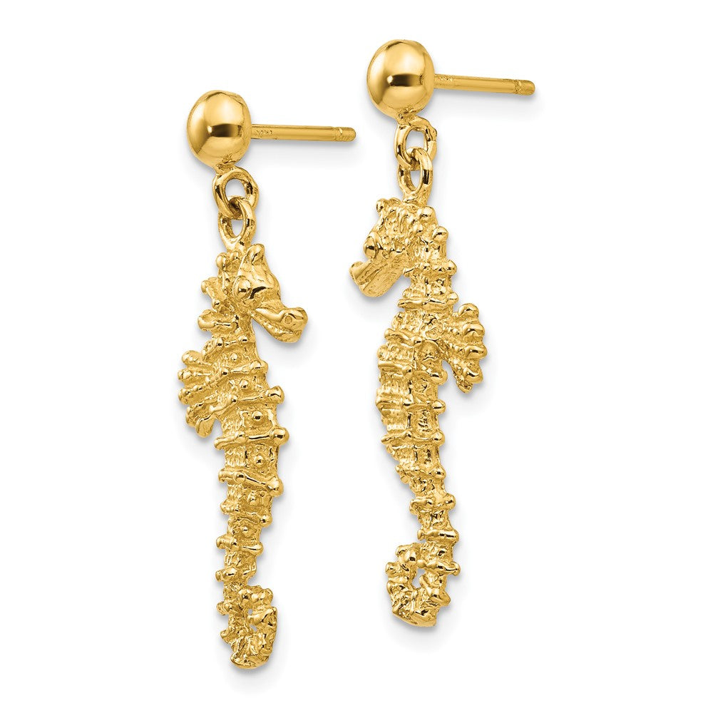14k Yellow Gold 11 mm Large Seahorse Dangle Post Earrings (2.86 grams)