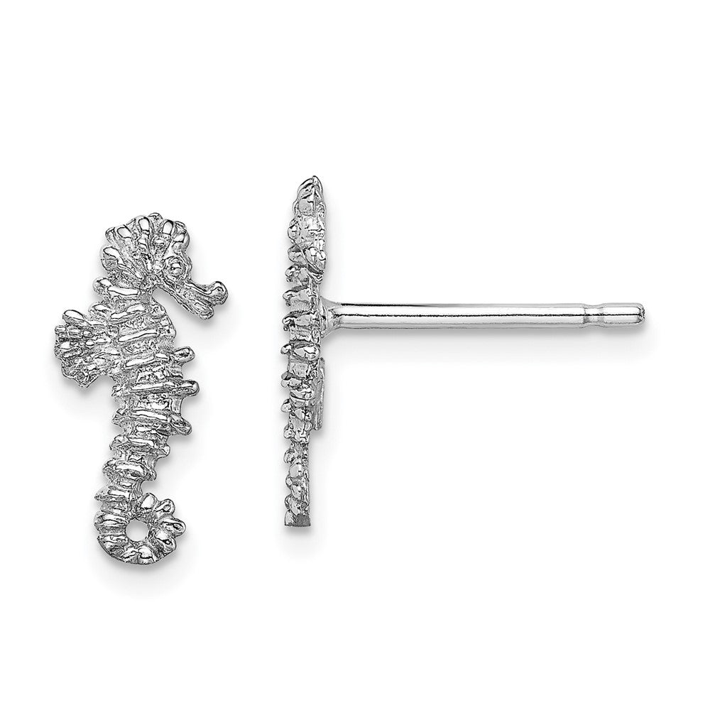 14k White Gold 6.5 mm Mini Seahorse Post Earrings (0.88 grams)
