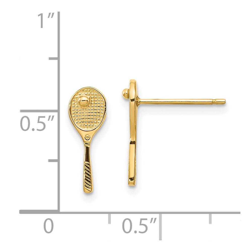 14k Yellow Gold 5 mm Mini Tennis Racquet w/Ball Post Earrings (0.98 grams)