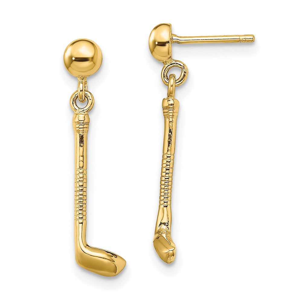 14k Yellow Gold 5 mm Golf Club Dangle Earrings (1.62 grams)