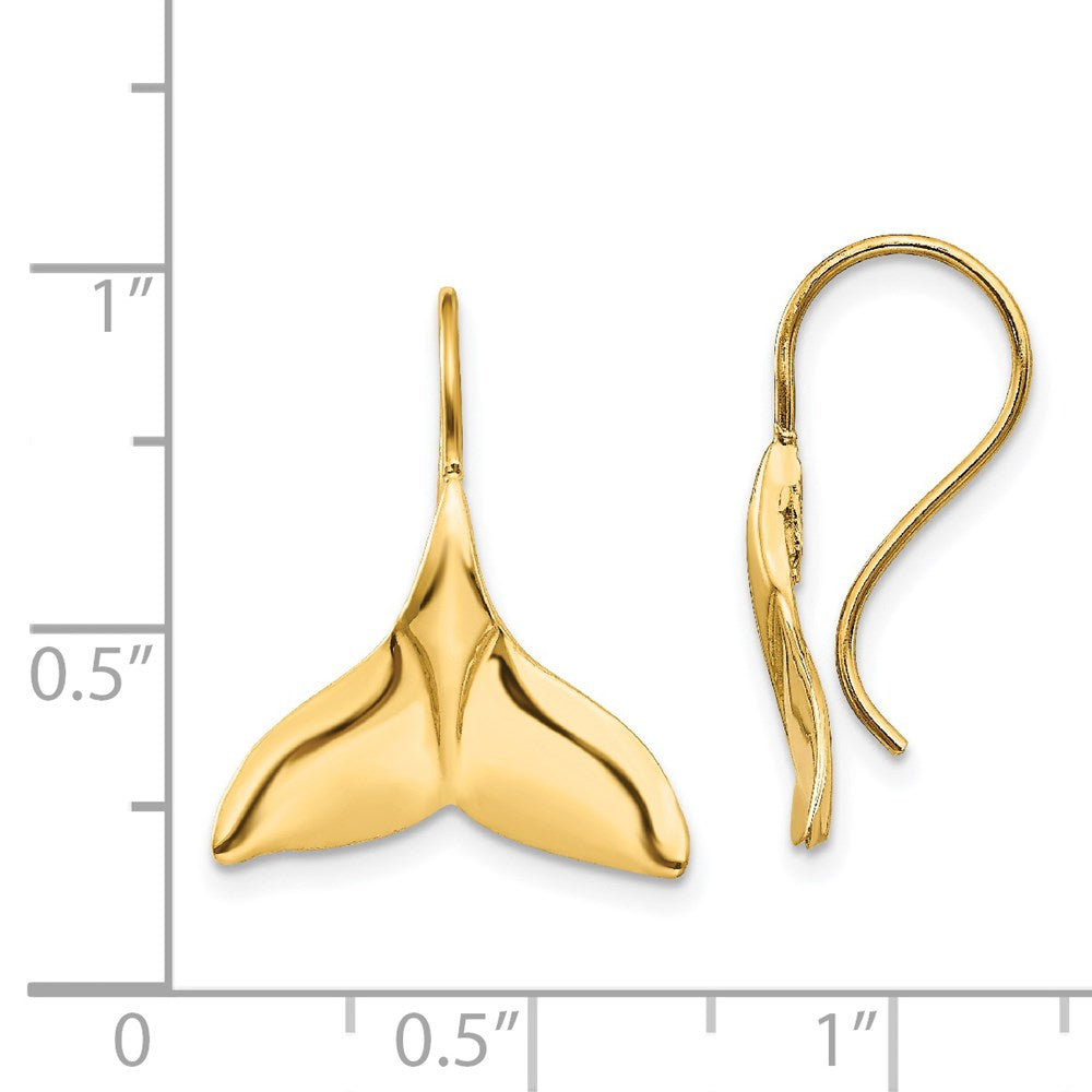 14k Yellow Gold 17 mm Whale Tail Wire Earrings (2.73 grams)