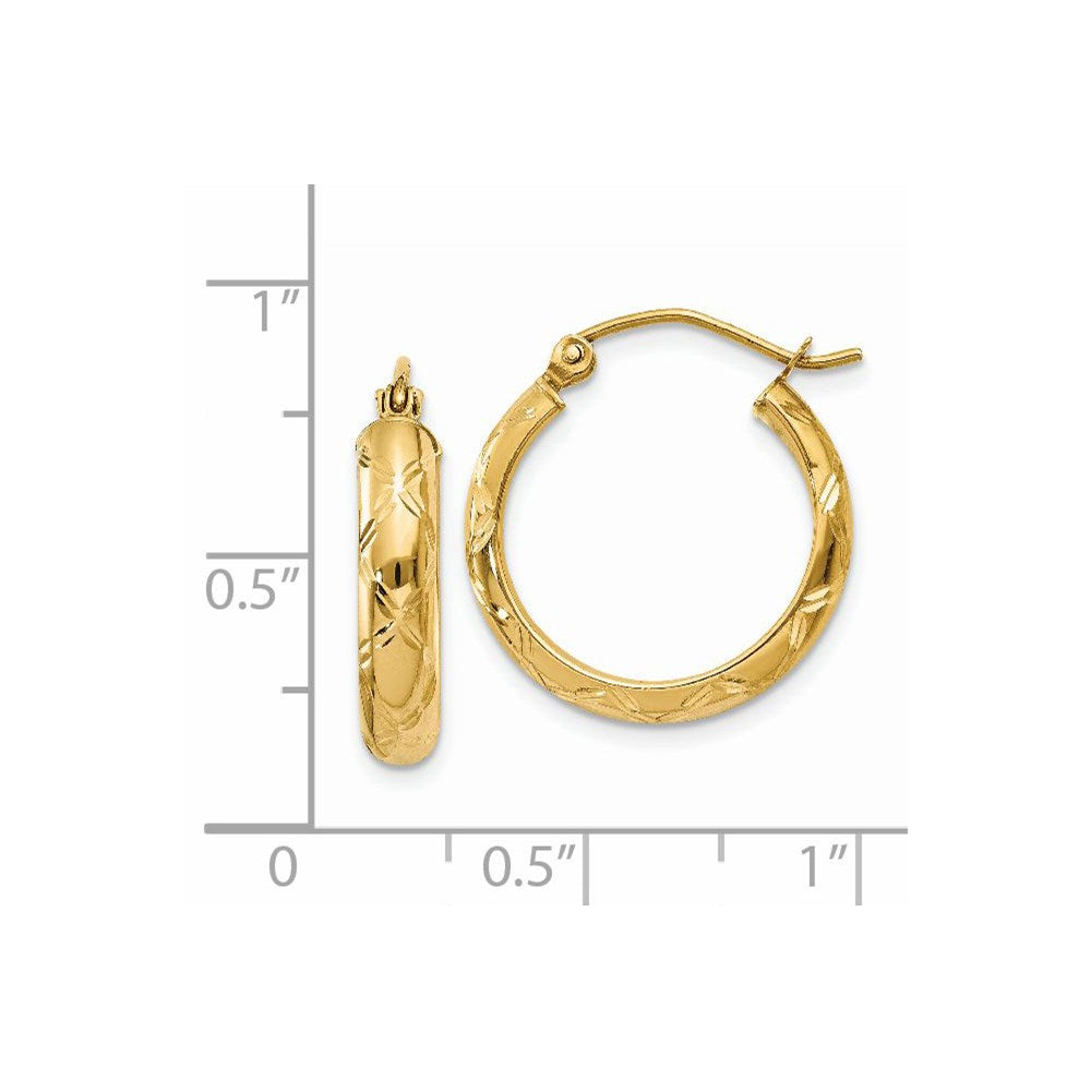 14k Yellow Gold 3 mm Diamond-cut Polished Hoop Earring (1.36 grams)