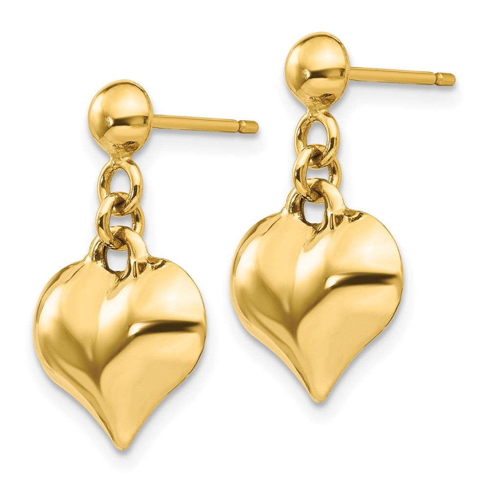 14k Yellow Gold 12 mm Polished Puffed Heart Dangle Post Earrings (1.28 grams)
