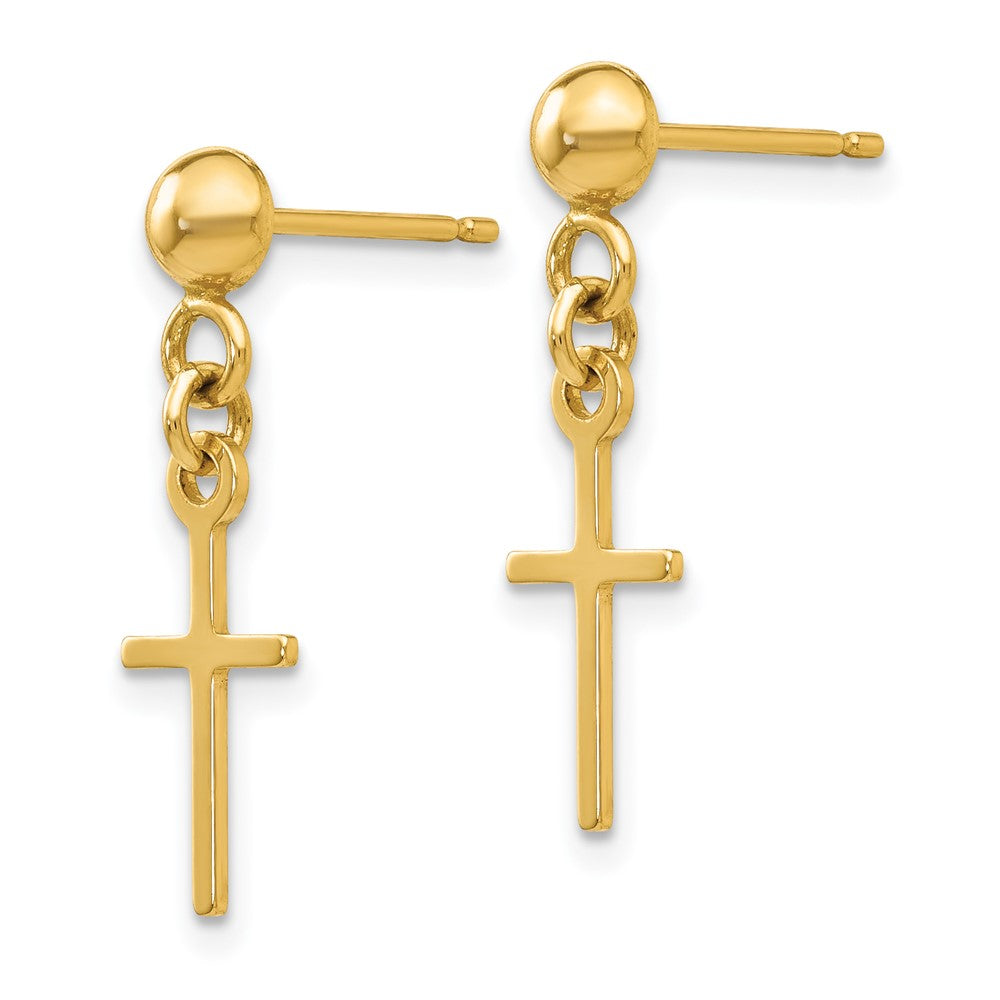 14k Yellow Gold 6 mm Polished Cross Dangle Post Earrings (0.88 grams)