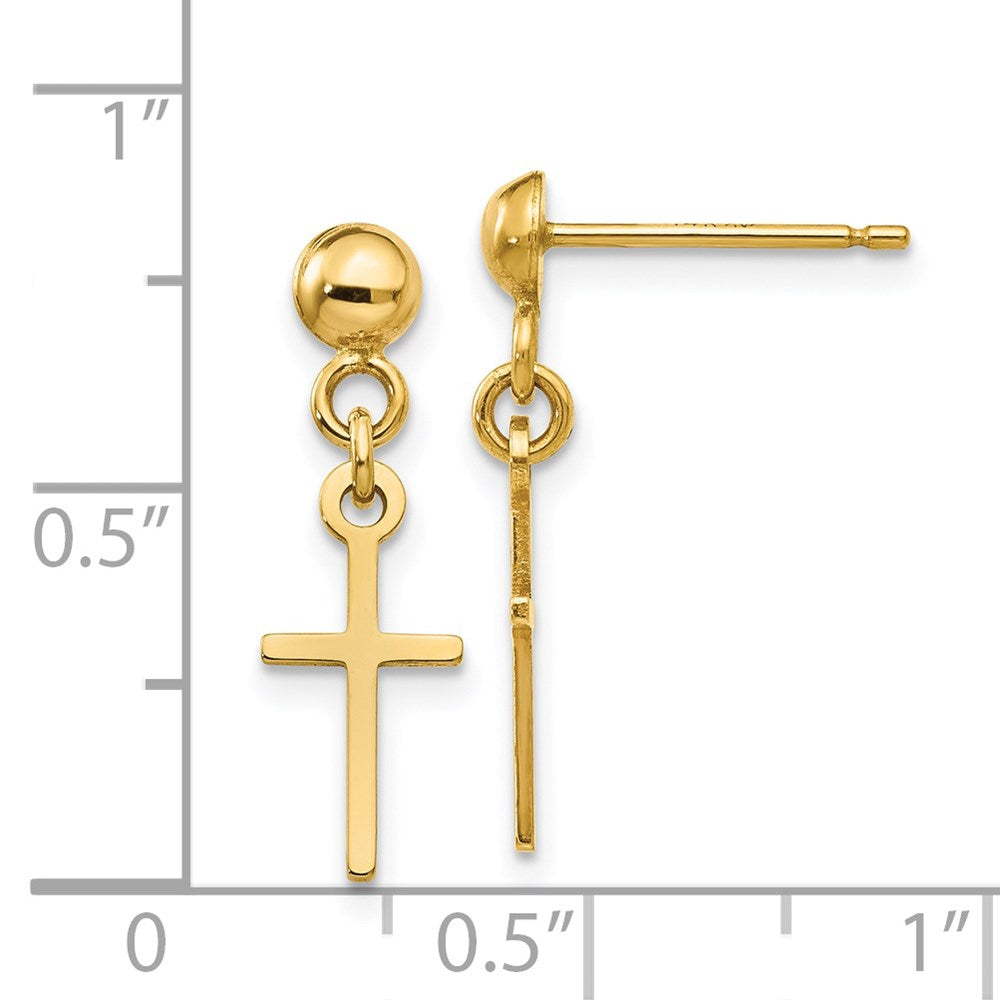 14k Yellow Gold 6 mm Polished Cross Dangle Post Earrings (0.88 grams)