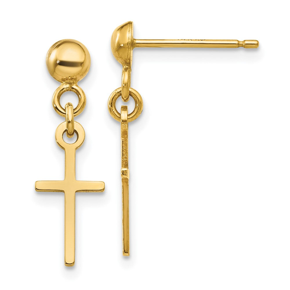 14k Yellow Gold 6 mm Polished Cross Dangle Post Earrings (0.88 grams)