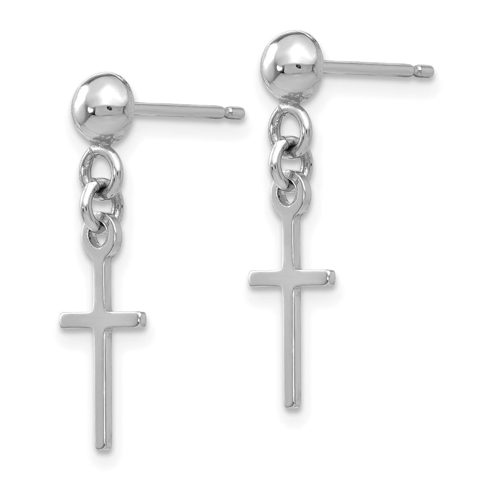 14k White Gold 6 mm Polished Cross Dangle Post Earrings (0.87 grams)