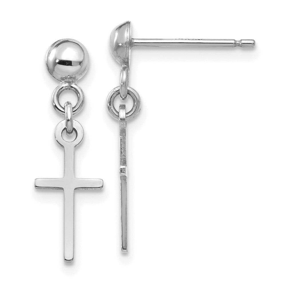 14k White Gold 6 mm Polished Cross Dangle Post Earrings (0.87 grams)