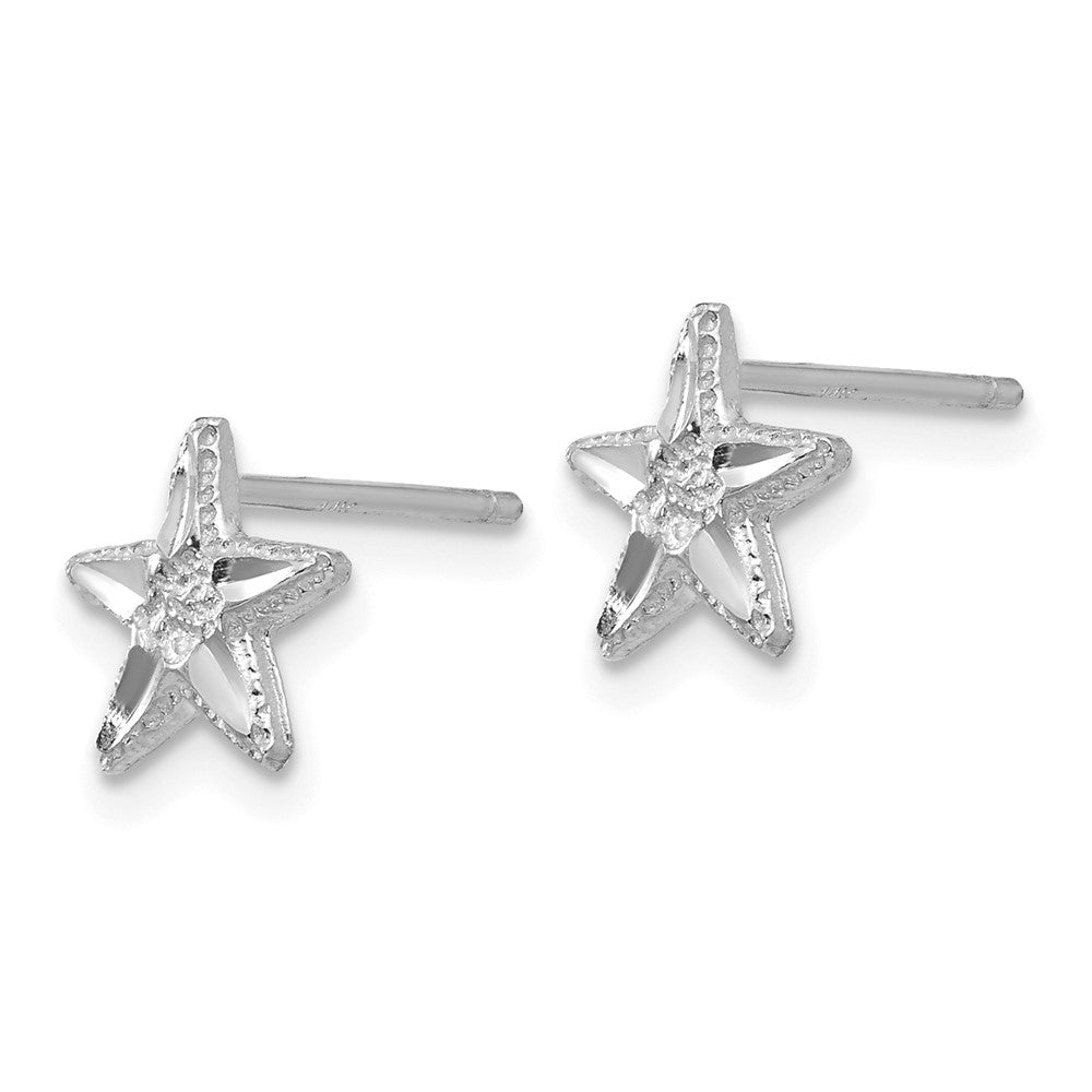 14k White Gold 8 mm Diamond-cut Starfish Earrings (0.71 grams)