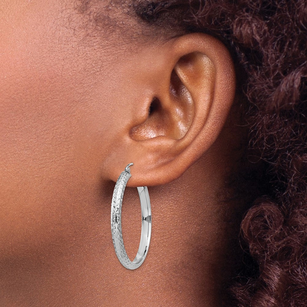 14k White Gold 3.5 mm Hollow Hoop Earrings (2.71 grams)