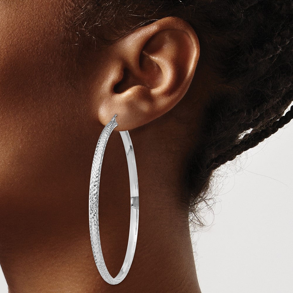 14k White Gold 3.5 mm Hollow Hoop Earrings (5.3 grams)